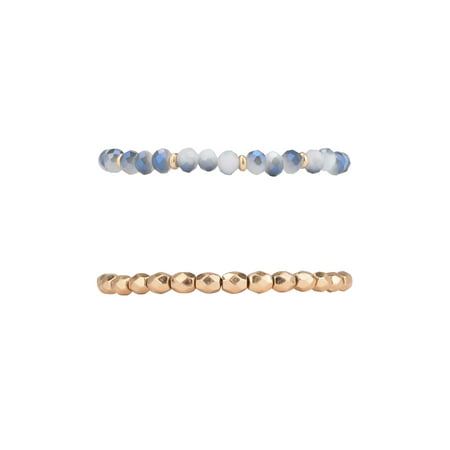 The Pioneer Woman Hammered Gold and Blue Tone Beaded Bangle Bracelet Set, 5 Pack