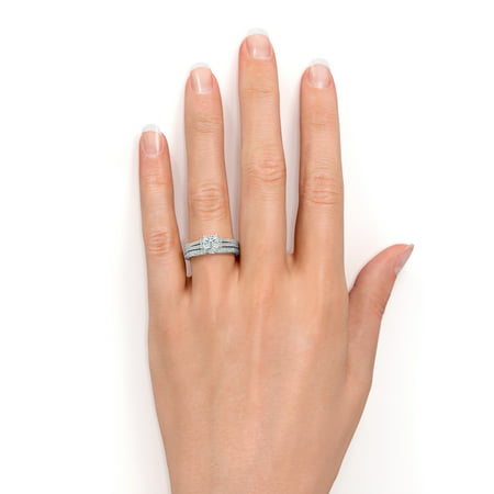 Stunning 1.25 ct - Princess Cut Diamond - Pave - Vintage - Double Band Engagement Ring - Bridal Set - 10K White Gold, White Gold, 7