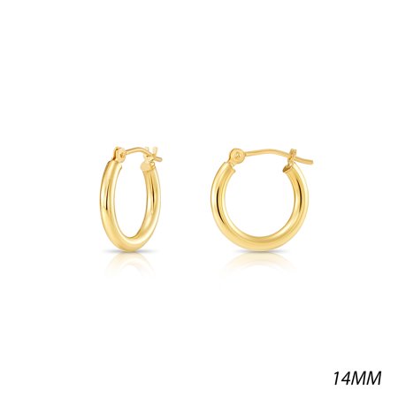 Tilo Jewelry 14k Yellow Gold Classic Polished Round Gold Hoop Earrings (14mm) for Girls