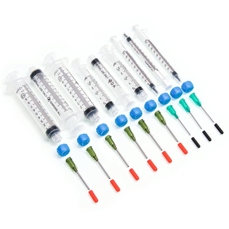 Dispense All - K1-9 All-Purpose Industrial Syringe Kit - 1ml/3ml/10ml with 1" 14+18 Gauge Dispensing Tips, Syringe Caps and Tip Covers