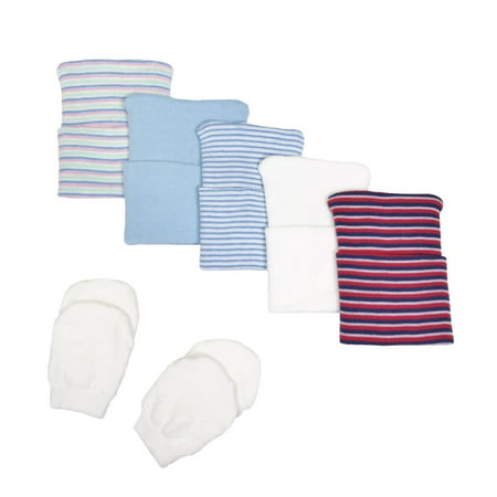 5 Piece Hospital Cap & Mitten Set for Newborn Baby (Boy) by Nurses ChoiceBlue,