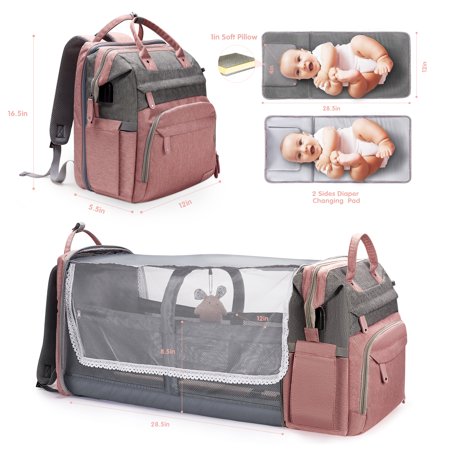 Baby Diaper Bag Backpack with Changing Station, Multifunctional Waterproof Portable Baby Bag for Travel, Pink ColorPink,