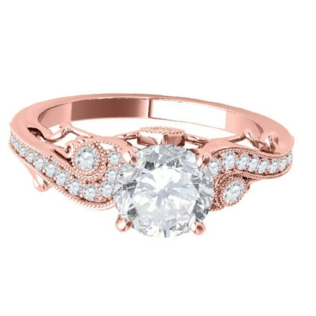 Mauli Jewels Engagement Rings for Women 1/2 Carat Halo Antique Engagement Diamond Ring 4 prong 14k Rose Gold