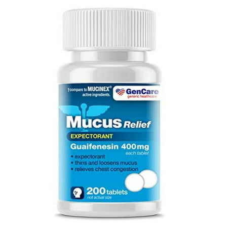 GenCare - Mucus Relief Expectorant (Guaifenesin) 400 mg (200 Tablets) Value Pack | Fast Acting Thinning of Mucus for Colds, Chest Congestion, Flu, Coughing and Allergies | Generic Mucinex Medicine