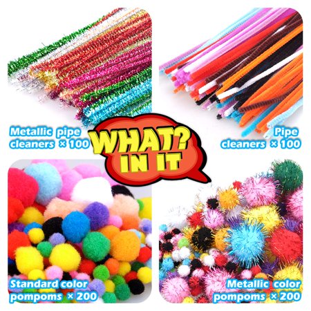 Pearoft 1200PCS Arts and Crafts Supplies for Kids Girls DIY Art Craft Kit for Kids Crafts Sets Including Colorful Origami, Pompon, Tops, Black Beads, Beaded, Sequins, Wooden Clips, Glue Sticks, etc.