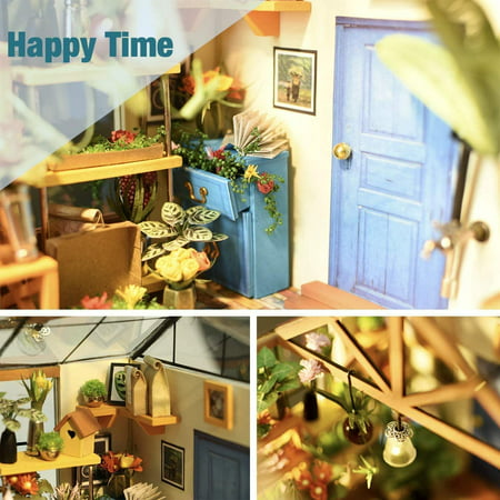 Robotime Dollhouse DIY Miniature Room Kit Handmade Green House Home Decoration for Christmas Birthday Gifts