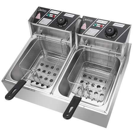 Ktaxon Commercial Electric Deep Fryer,Timer and Drain Stainless Steel French Fry&Dual Tanks Commercial