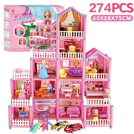 SainSpeed Doll house princess castle girl villa set children play house simulation assembled toy birthday gift 105-piece set105 piece set,