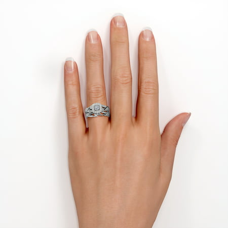 Antique - Round Diamond - Edwardian Diamond Filigree Ring - Art Deco Style - Wedding Ring Set in 10K White Gold, White Gold, 7