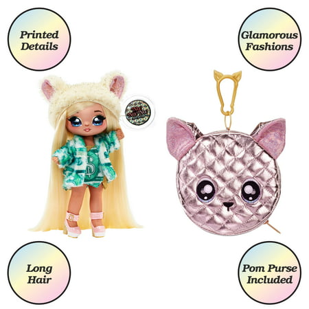Na Na Na Surprise Glam Series Victoria Grand Doll with Chihuahua Purse, Blonde Doll In Green Dress and Dog Ear Hat with Metallic Chihuahua Purse, 2-In-1 Toy for Girls Ages 5 6 7+