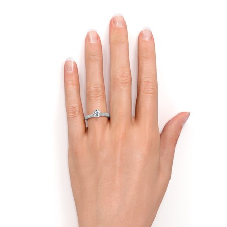 1 Carat - Real Round Brilliant Diamond - Micro Pave Set - Vintage Style Engagement Ring - 10K White Gold, White Gold, 7