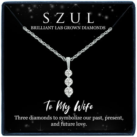 SZUL Women's Jewelry Gift for Your Wife - 1/4 Carat TW Past Present Future Three Stone Lab Grown Diamond Necklace in .925 Sterling Silver (Diamond Color F-G, Clarity VS1-VS2)