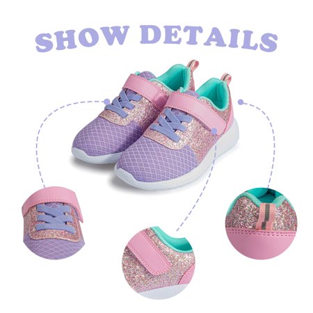 Harvest Land Toddler Girls Glitter Sneakers Sparkle Fashion Tennis Breathable Running Shoes Size 6-12Pink/Purple,