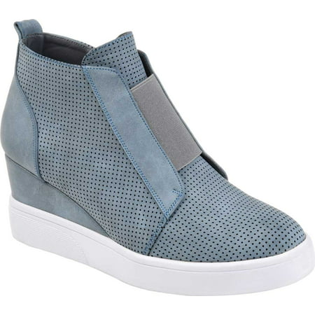 Women's Journee Collection Clara Wedge Sneaker Blue Faux Leather 9 M, Blue Faux Leather, 9 MED