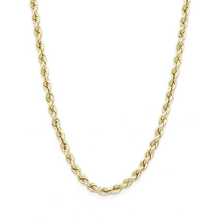 Floreo 10k Yellow Gold Hollow Rope Chain Necklace with Lobster Claw Clasp for Women and Men, 2mm, 22"