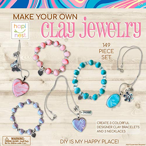 Hapinest Make Your Own Clay Jewelry Arts and Crafts Kit for Girls Gifts Ages 8 9 10 11 12 Teen Years Old and Up - 3 Bracelets and 3 Necklaces