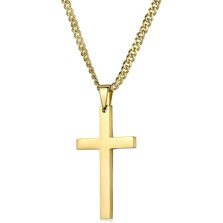 24K Gold Chain Style Cross Pendant Necklace 18",20",22",24"