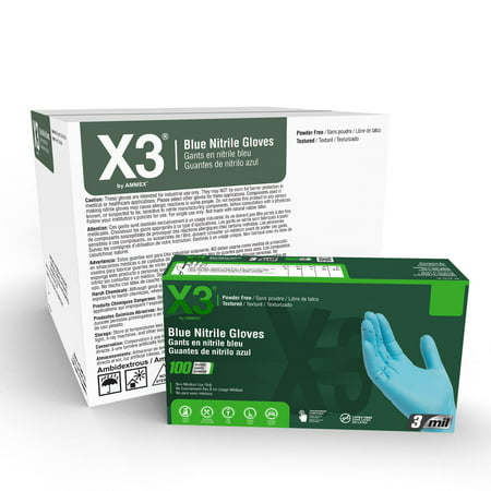 X3 Nitrile, Latex Free, Powder Free, Industrial Disposable Gloves, Small, Blue, 1000/Case, S
