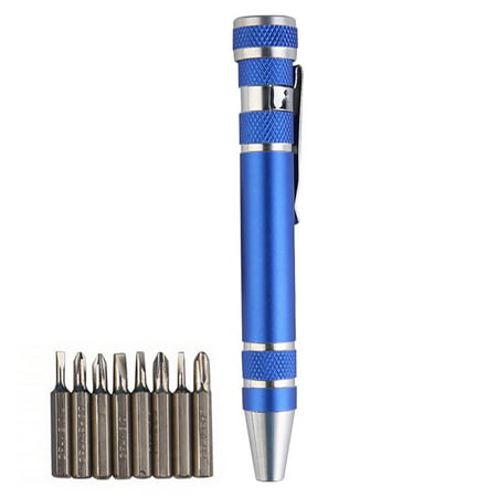 8 in 1 Screwdriver Set Mini Repair Pen Tool Alloy Precision Gadget for Home Improvement Computer Eyeglasses, Blue, Blue