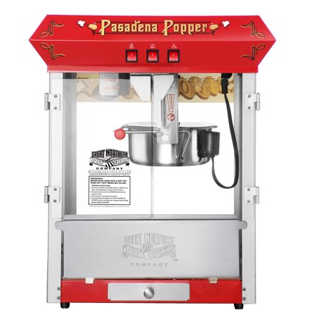 Great Northern Popcorn Pasadena Popcorn Popper Machine with Cart, 8 Ounce, Red