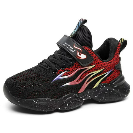 HOBIBEAR Kids Sneakers for Boys Girls Running Shoes Lightweight Sport Black 13.5 Little KidBlack Red,