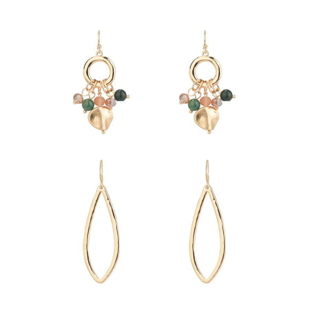 The Pioneer Woman - Women's Jewelry, Gold-tone Drop Duo Earring Set with Semi-Precious and Glass Beads