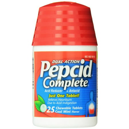 Pepcid Complete Dual Action Acid Reducer, Chewable Tablets, Cool Mint 25 ea (Pack of 2)