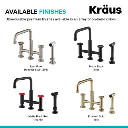 Kraus Urbix? Industrial Bridge Kitchen Faucet with Side Sprayer in Spot Free Stainless Steel, Spot Free Stainless Steel