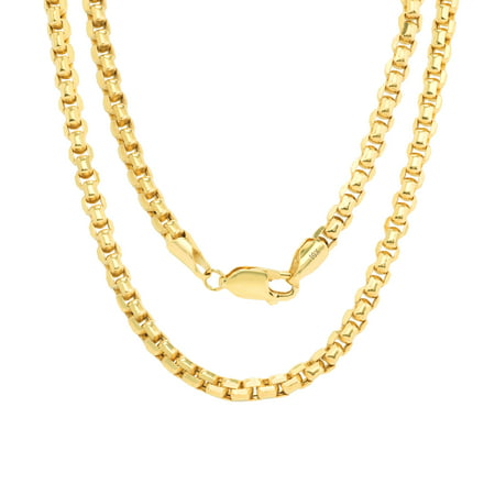 Nuragold 10k Yellow Gold 4mm Round Box Chain Venetian Link Pendant Necklace, Mens Jewelry with Lobster Clasp 16" - 30"
