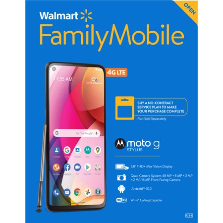 Walmart Family Mobile Motorola Moto G Stylus 4G (2020), 128GB, Black - Prepaid Smartphone