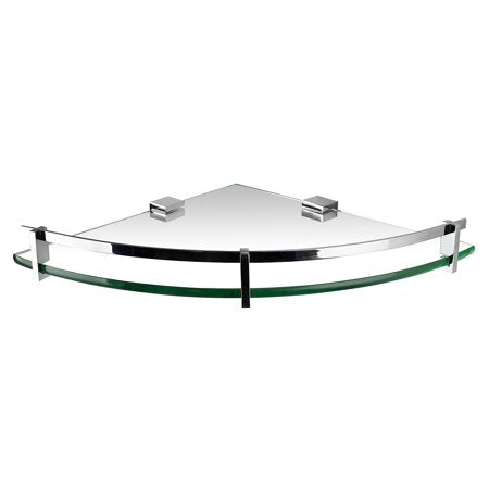 Mount-It! Corner Glass Shelf with Chrome Rail | 22 LB Capacity