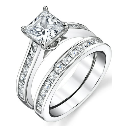 Womens 1.5ct Sterling Silver Bridal Set Engagement Wedding Ring Cubic ZirconiaSilver,