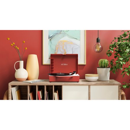Victrola Re-Spin Sustainable Bluetooth Suitcase Record Player- Red, Red