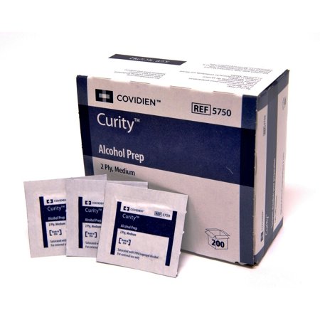 Covidien 5750 Curity Alcohol Prep Sterile Wipes, 2-Ply Medium Pads, 200 Ct