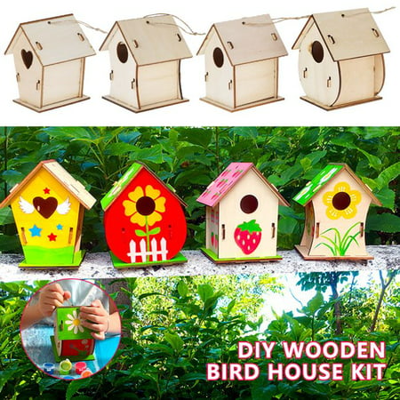 ZTOO DIY Bird House Kit ,Art Craft Wood Toys for Kids, Painting Puzzle DIY Wooden Assembly, Build and Paint Birdhouse, Kids Bulk Crafts Garden Playset Paintable Hanging Arts Set, 11*8CM