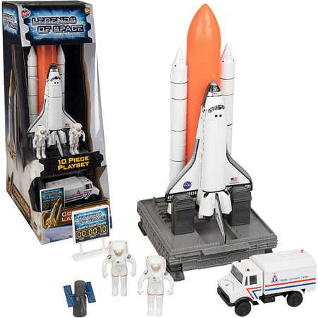 Space Shuttle And Toy Rocket Ship Set - 10 Piece Complex 39 Launch Site with Astronauts, Rockets, Space Shuttle, and Ground Vehicle - Measures 15"