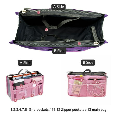 Willstar Multifunction Travel Organizer Handbag Cosmetic Makeup Insert Pouch Toiletry Storage PursePurple,