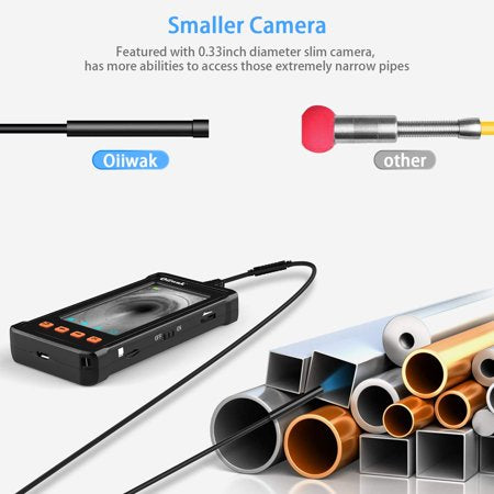 Oiiwak 15M Industry Endoscope HD 1080P Endoscope Inspection Camera with 4.3inch Screen 8.5mm Len with 8G TF Card IP68 Waterproof Industrial Borescope Snake Camera with 6 LEDs , 49.2FT