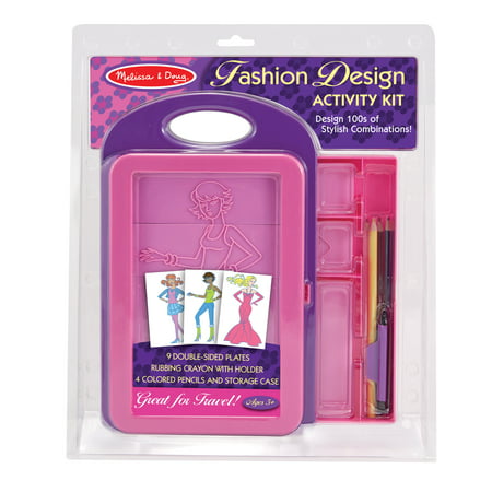 Melissa & Doug Fashion Design Art Activity Kit - 9 Double-Sided Rubbing Plates, 4 Pencils, Crayon