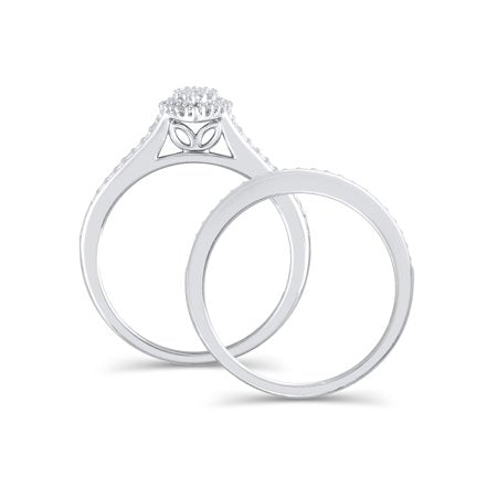1/2 Carat T.W. (I3 clarity, J-K color) Forever Bride Marquise Shaped Halo Diamond Composite Bridal set in Sterling Silver, Size 7
