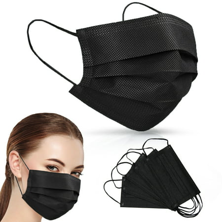 Black Disposable Face Mask Adults Mouth Cover 3Ply with Ear Loop 50 Pcs, Black, 50 Pcs for Adults