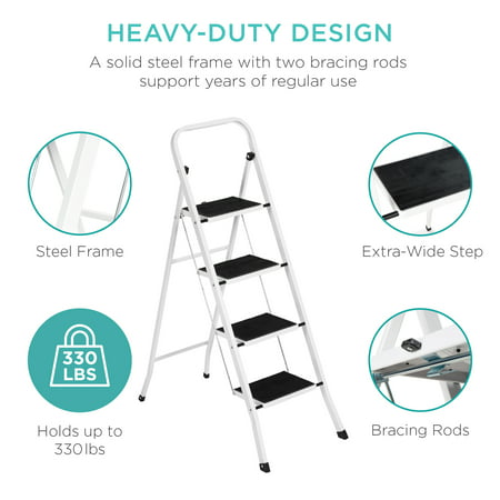 Best Choice Products 4-Step Portable Folding Steel Ladder w/ Hand Rail, Wide Platform Steps, 330lbs Capacity