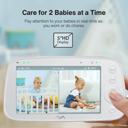 VAVA Baby Monitor Split View, 5" 720P Video Baby Monitor with 2 Pan Tilt Zoom Cameras, Infrared Night Vision & Thermal Monitor