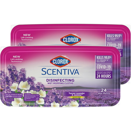 Clorox Scentiva Disinfecting Wet Mopping Cloths, Tuscan Lavender & Jasmine, 24 Cloths, Pack of 2