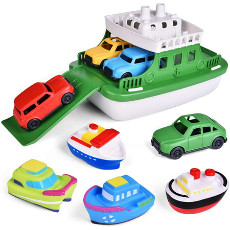 Fun Little Toys Ferry Boat with Mini Cars Bathtub Toy Boat Vehicle Playset (8 Pieces)