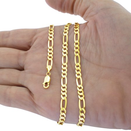 Nuragold 14k Yellow Gold 5.5mm Figaro Chain Link Pendant Necklace, Mens Jewelry with Lobster Clasp 18" - 30"