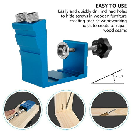 HOTBEST 46Pcs Pocket Hole Jig Kit,Accurate Mini Style 15 Degrees Pocket Hole Jig Kit for Wood Working Step Drill Bit Set Woodworking ToolsBlue,
