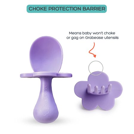 Grabease Baby and Toddler Self-Feeding Utensils ? Spoon and Fork Set for Baby-Led Weaning ? Made of Non-Toxic Plastic ? Featuring Protective Barriers to Prevent Choking and GaggingLavender,