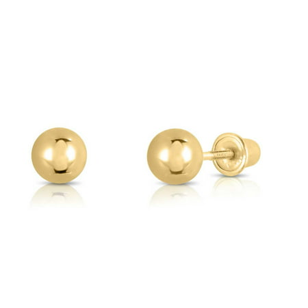 Tilo Jewelry 14k Yellow Gold Ball Stud Earrings with Screw-backs (5mm) Women, Girls, Men, Unisex, 5 mm