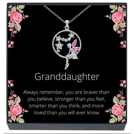 Granddaughter Fairy Stars Necklace for Girls, Tweens, Teens, Granddaughter Jewelry Gift from Grandma Grandpa (Pink)